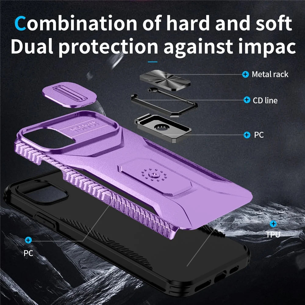 For iPhone 11 Pro Max Case TPU+PC Lens Protection Phone Cover with Ring Kickstand -  Purple - 3