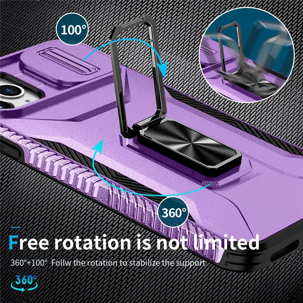 For iPhone 11 Pro Max Case TPU+PC Lens Protection Phone Cover with Ring Kickstand -  Purple - 4
