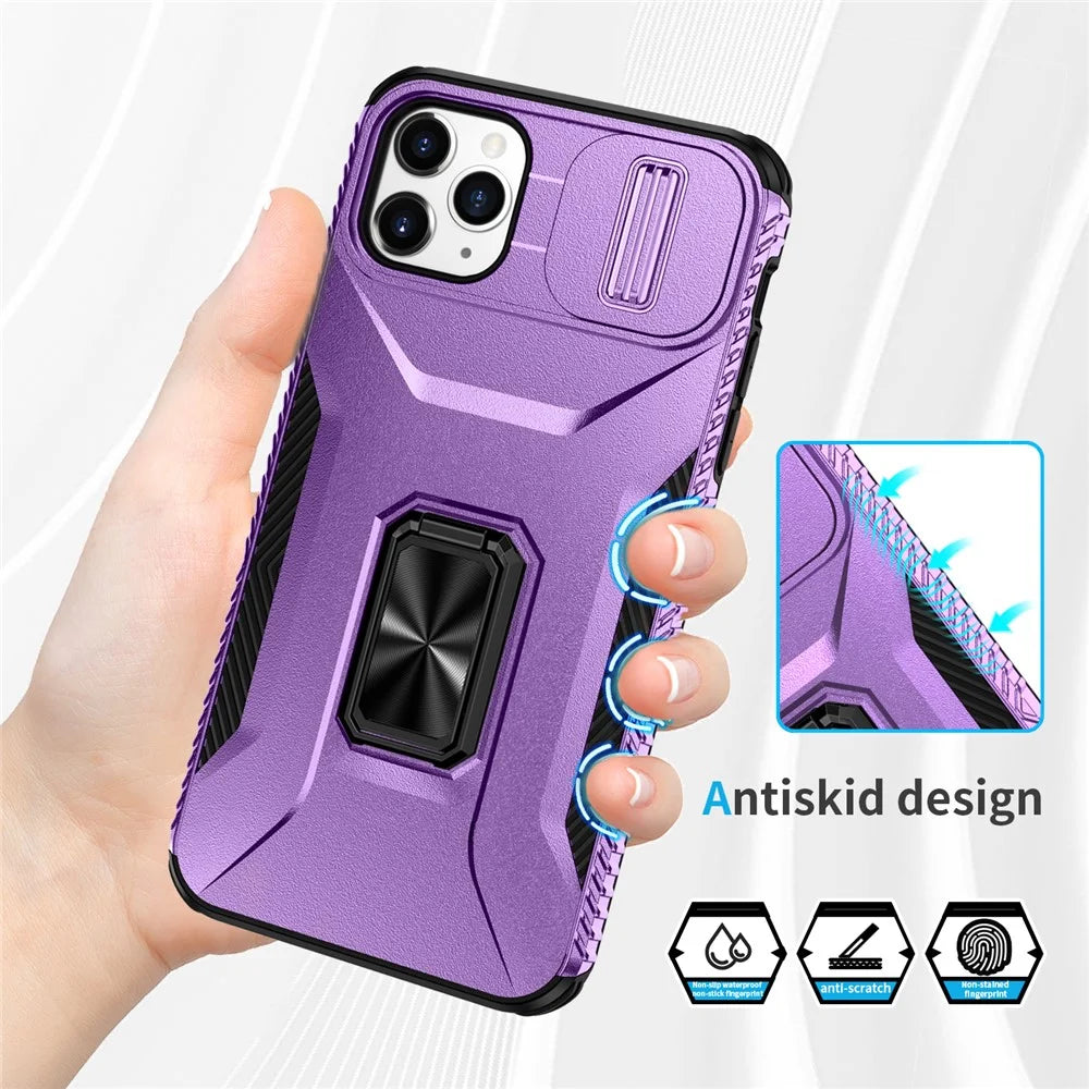 For iPhone 11 Pro Max Case TPU+PC Lens Protection Phone Cover with Ring Kickstand -  Purple - 5