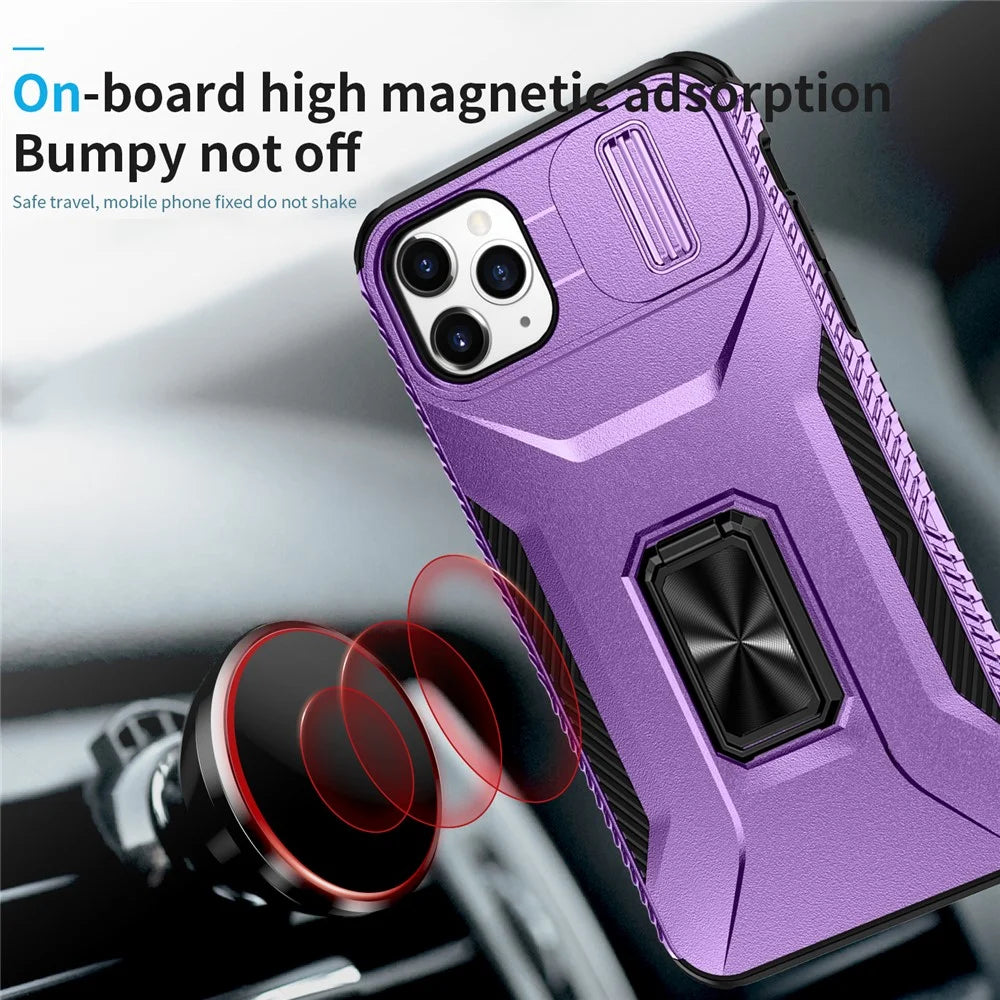 For iPhone 11 Pro Max Case TPU+PC Lens Protection Phone Cover with Ring Kickstand -  Purple - 6