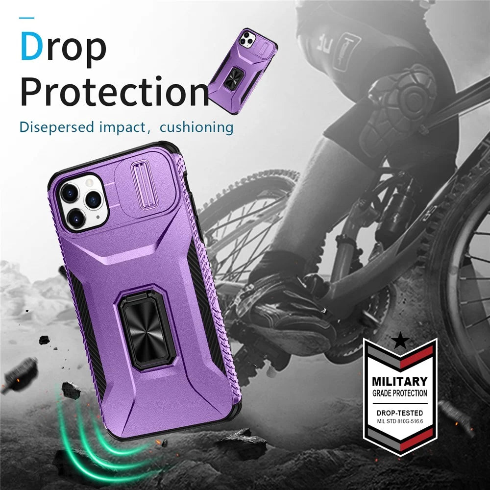 For iPhone 11 Pro Max Case TPU+PC Lens Protection Phone Cover with Ring Kickstand -  Purple - 7