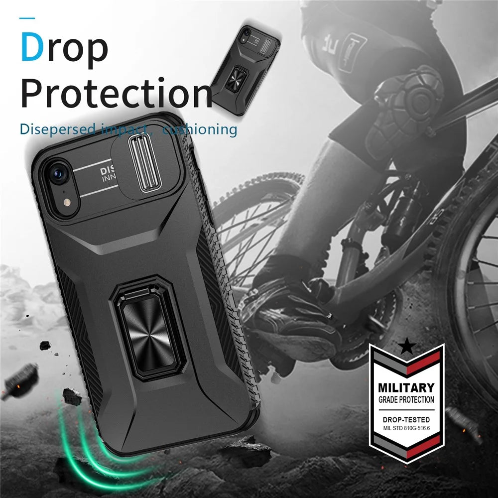 For iPhone XR Case TPU+PC Ring Kickstand Phone Cover Support Magnetic Car Mount -  Black - 4