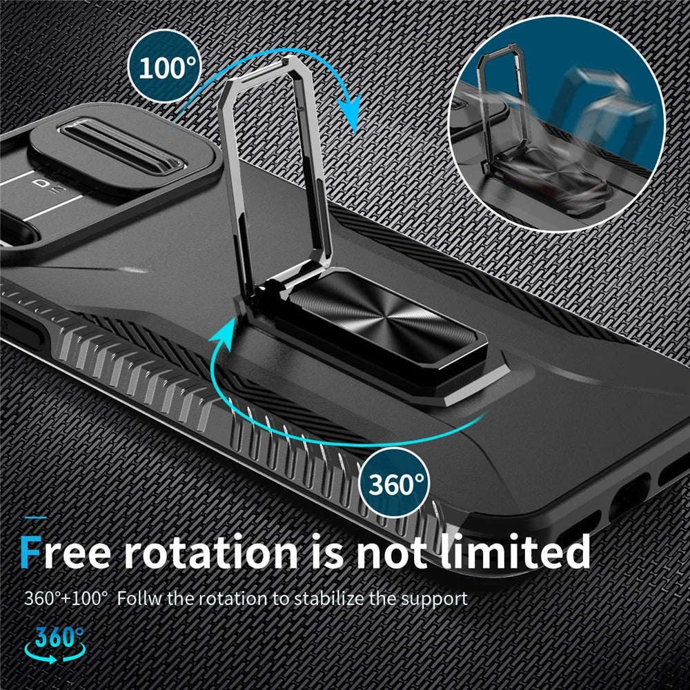 For iPhone XR Case TPU+PC Ring Kickstand Phone Cover Support Magnetic Car Mount -  Black - 6