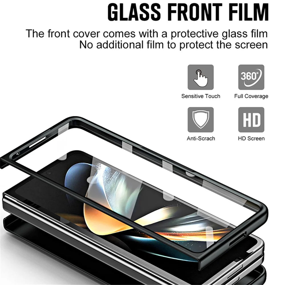 For Samsung Galaxy Z Fold6 5G AG Case Kickstand Matte PC Phone Cover with Tempered Glass Film / Stylus Pen - Black - 4