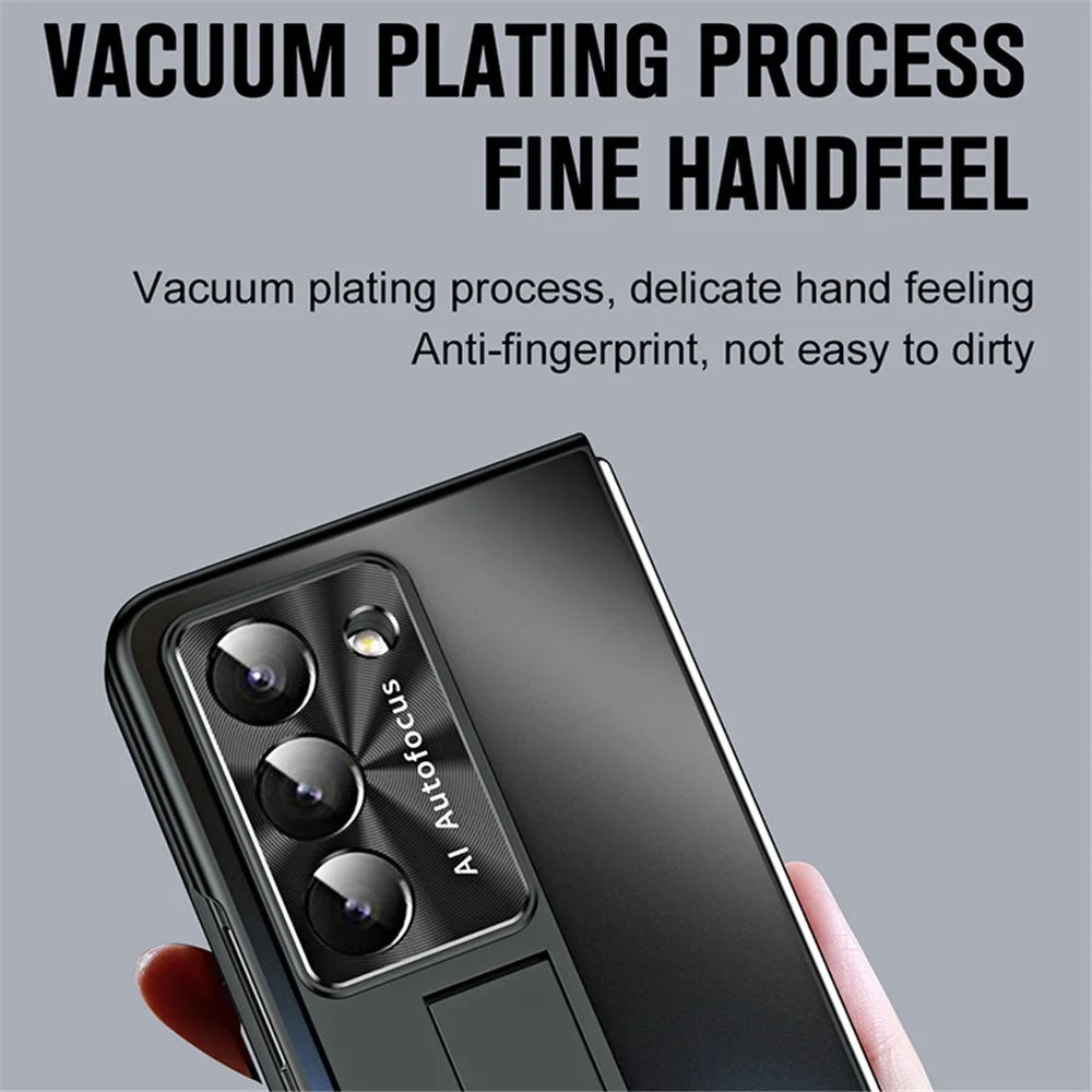 For Samsung Galaxy Z Fold6 5G AG Case Kickstand Matte PC Phone Cover with Tempered Glass Film / Stylus Pen - Black - 6