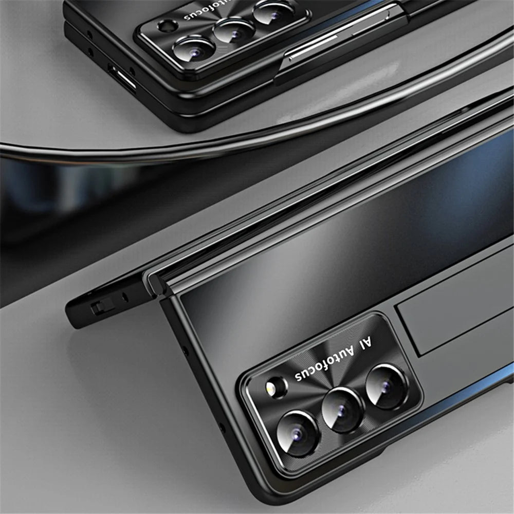 For Samsung Galaxy Z Fold6 5G AG Case Kickstand Matte PC Phone Cover with Tempered Glass Film / Stylus Pen - Black - 7