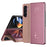 For Samsung Galaxy Z Fold6 5G Case Electroplating View Window Stand Leather Phone Cover - Pink - 1