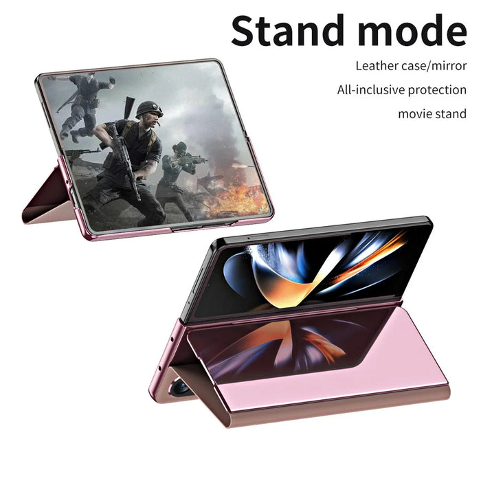 For Samsung Galaxy Z Fold6 5G Case Electroplating View Window Stand Leather Phone Cover - Pink - 2