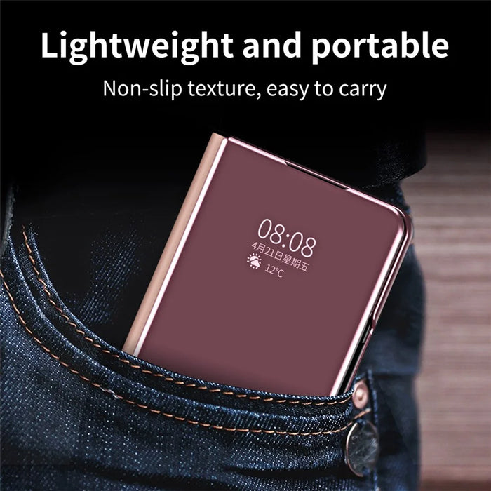 For Samsung Galaxy Z Fold6 5G Case Electroplating View Window Stand Leather Phone Cover - Pink - 3