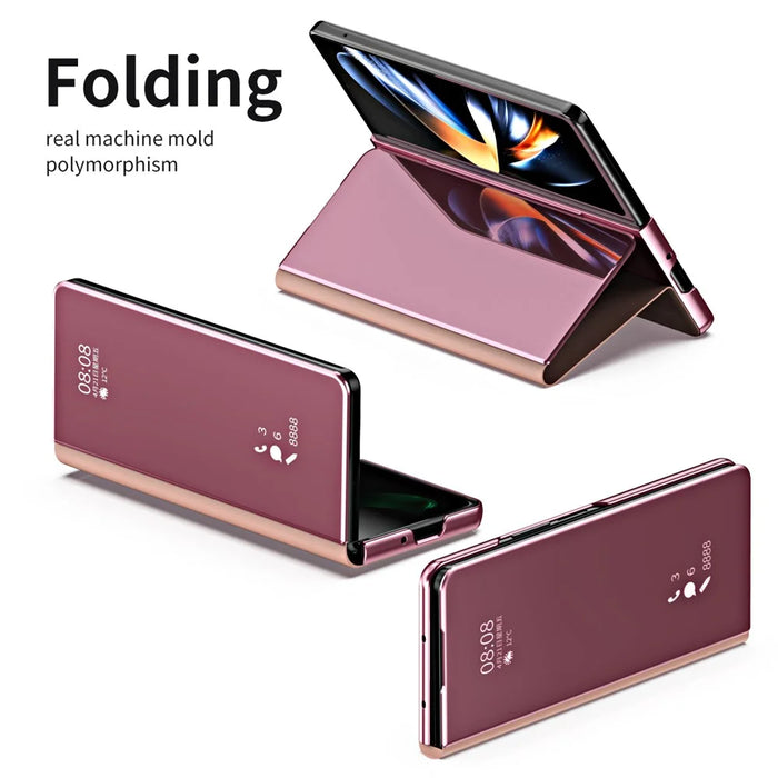 For Samsung Galaxy Z Fold6 5G Case Electroplating View Window Stand Leather Phone Cover - Pink - 4