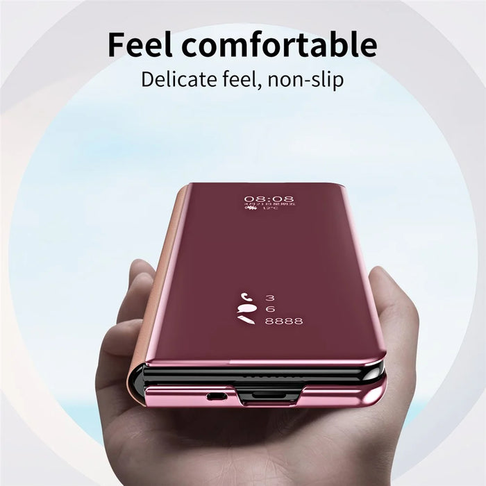 For Samsung Galaxy Z Fold6 5G Case Electroplating View Window Stand Leather Phone Cover - Pink - 5