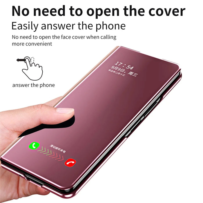 For Samsung Galaxy Z Fold6 5G Case Electroplating View Window Stand Leather Phone Cover - Pink - 7