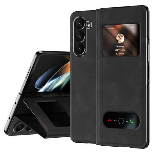 For Samsung Galaxy Z Fold6 5G Case View Window PU Leather Phone Cover - Black - 1