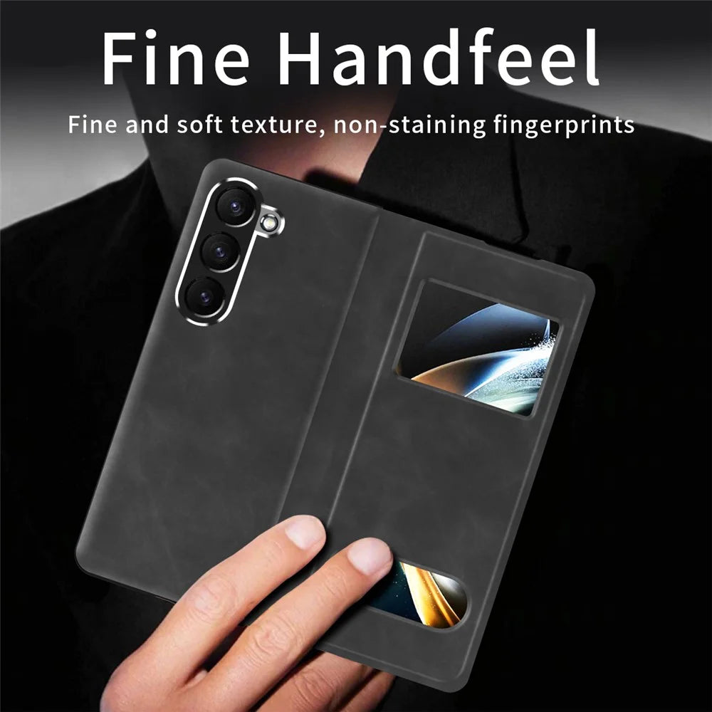 For Samsung Galaxy Z Fold6 5G Case View Window PU Leather Phone Cover - Black - 6