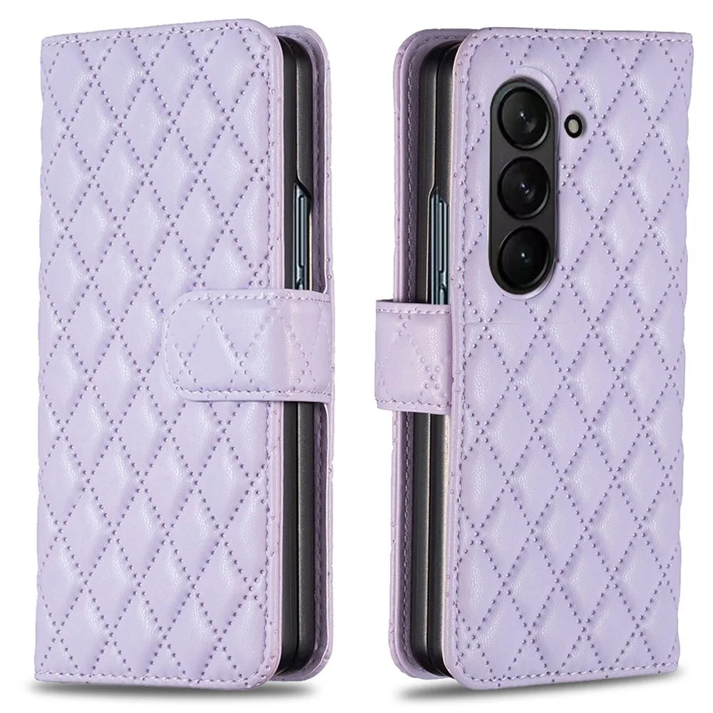 BINFEN COLOR For Samsung Galaxy Z Fold6 5G Case Rhombus Wallet PU Leather Phone Cover - Purple - 1