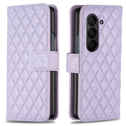 BINFEN COLOR For Samsung Galaxy Z Fold6 5G Case Rhombus Wallet PU Leather Phone Cover - Purple - 1