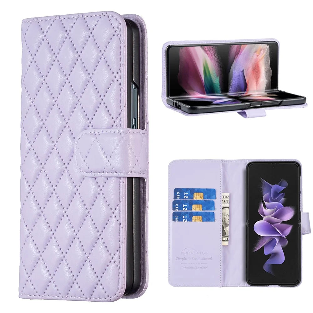 BINFEN COLOR For Samsung Galaxy Z Fold6 5G Case Rhombus Wallet PU Leather Phone Cover - Purple - 4
