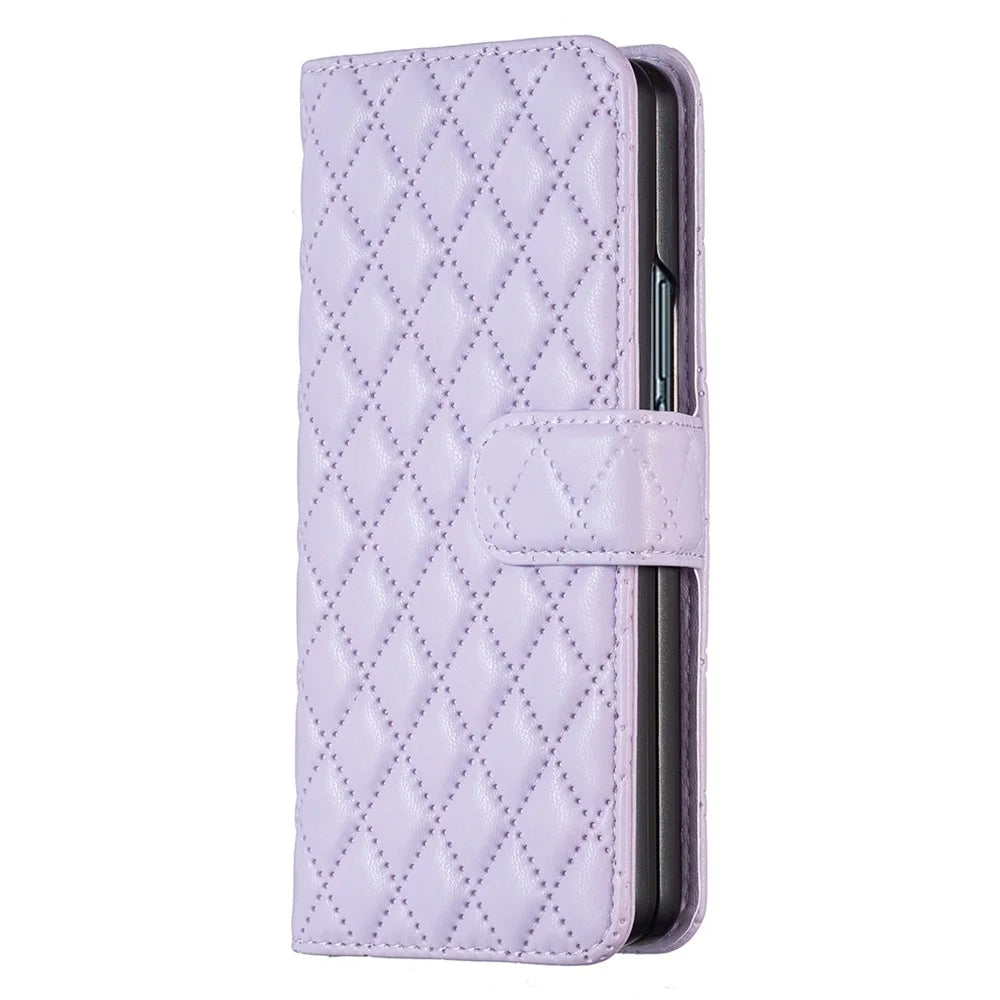 BINFEN COLOR For Samsung Galaxy Z Fold6 5G Case Rhombus Wallet PU Leather Phone Cover - Purple - 5