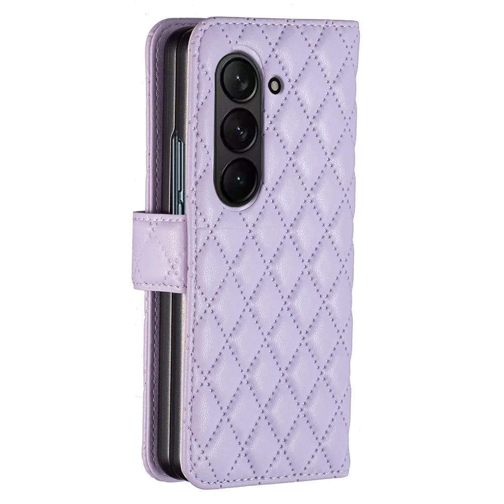 BINFEN COLOR For Samsung Galaxy Z Fold6 5G Case Rhombus Wallet PU Leather Phone Cover - Purple - 6