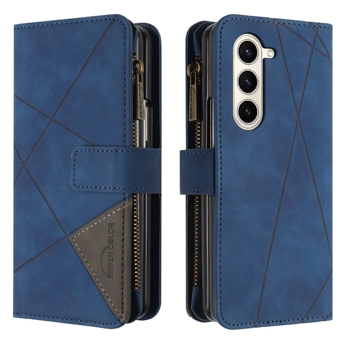 BINFEN COLOR For Samsung Galaxy Z Fold6 5G Case Zipper Pocket Wallet Leather Phone Cover - Blue - 1