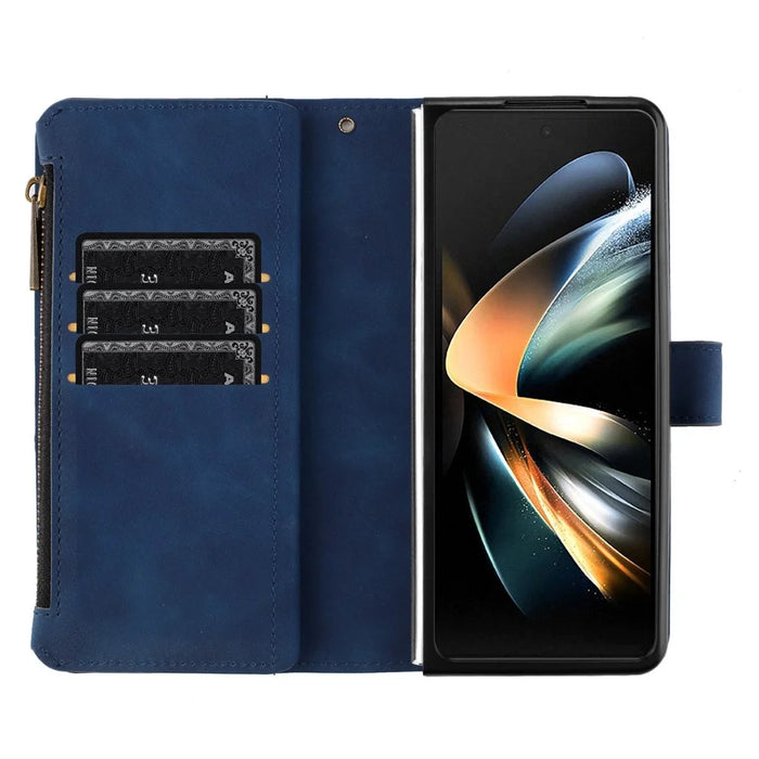 BINFEN COLOR For Samsung Galaxy Z Fold6 5G Case Zipper Pocket Wallet Leather Phone Cover - Blue - 2