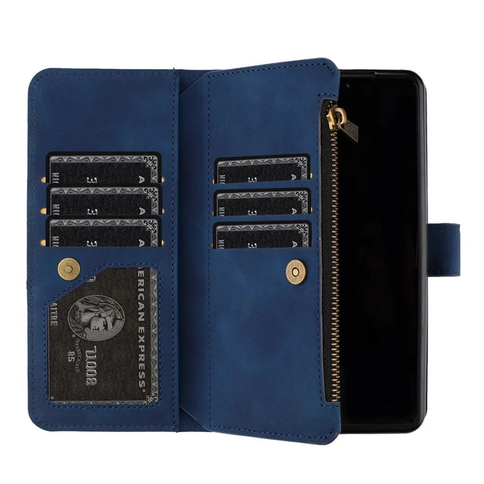 BINFEN COLOR For Samsung Galaxy Z Fold6 5G Case Zipper Pocket Wallet Leather Phone Cover - Blue - 3