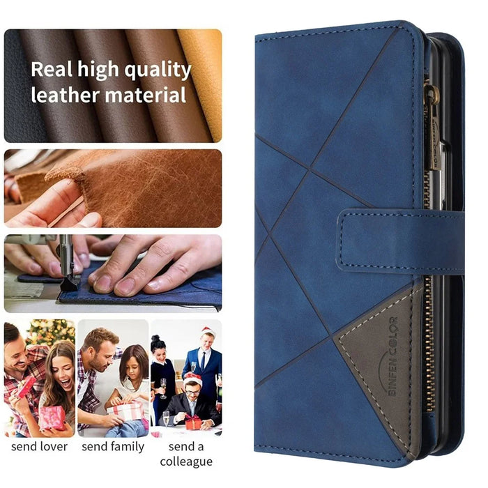 BINFEN COLOR For Samsung Galaxy Z Fold6 5G Case Zipper Pocket Wallet Leather Phone Cover - Blue - 4