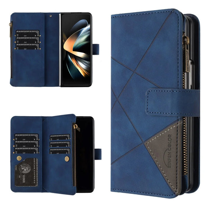 BINFEN COLOR For Samsung Galaxy Z Fold6 5G Case Zipper Pocket Wallet Leather Phone Cover - Blue - 5