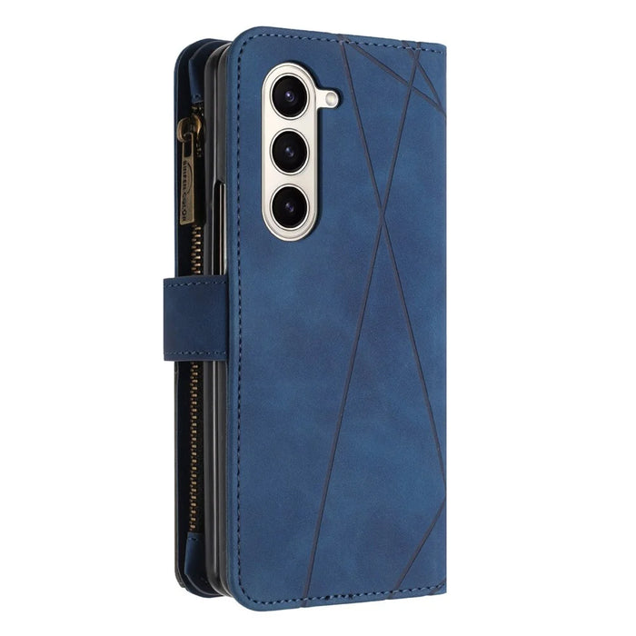 BINFEN COLOR For Samsung Galaxy Z Fold6 5G Case Zipper Pocket Wallet Leather Phone Cover - Blue - 7