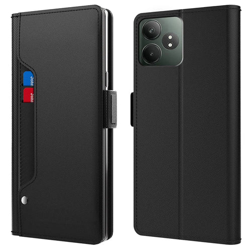 For Realme GT Neo6 SE 5G / Neo6 5G Case Card Holder Mirror Leather Phone Cover - Black - 1