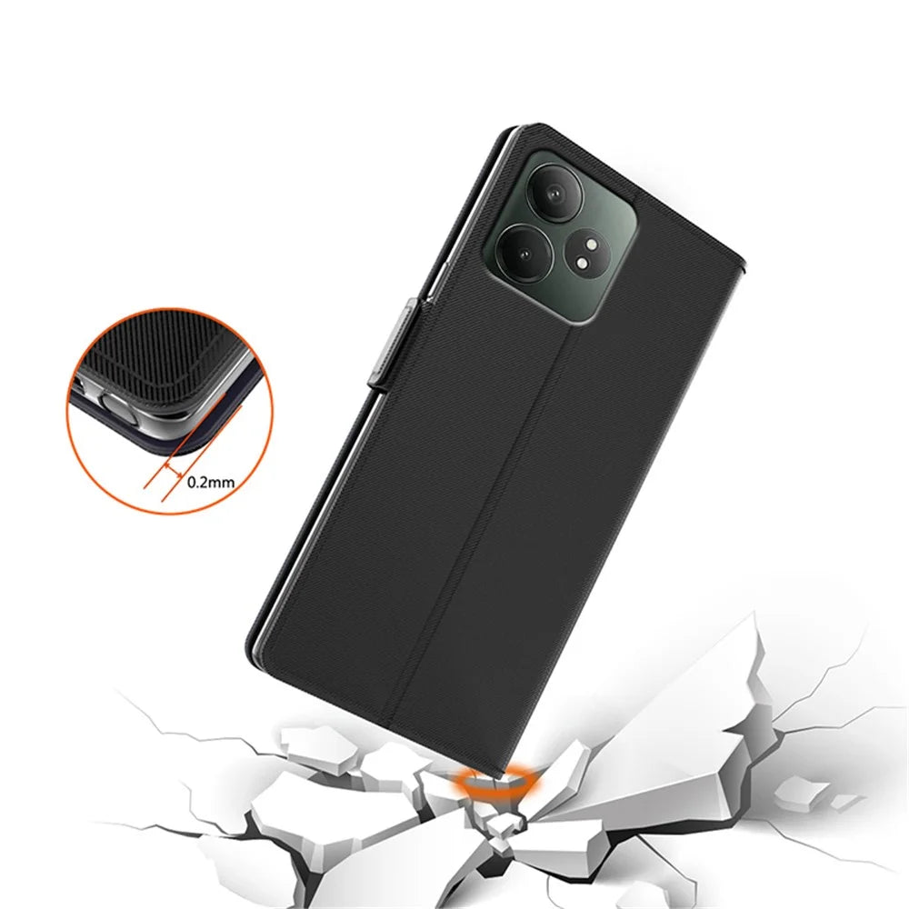 For Realme GT Neo6 SE 5G / Neo6 5G Case Card Holder Mirror Leather Phone Cover - Black - 4