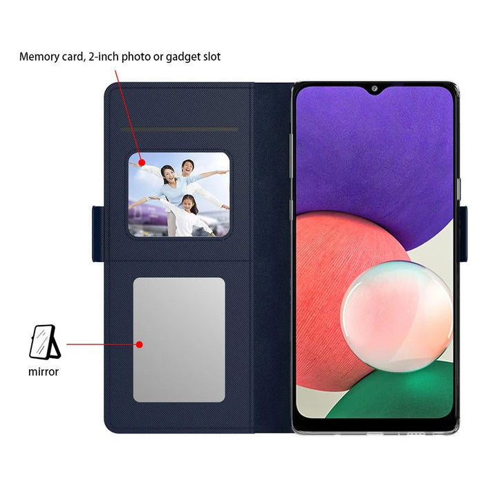For Samsung Galaxy M55 5G / F55 5G / C55 5G Mirror Case PU Leather Flip Phone Cover with Card Slot - Blue - 2