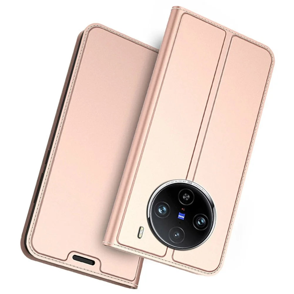 For vivo X100s 5G Case Protective PU Leather Flip Phone Cover with Card Slots - Rose Gold - 1