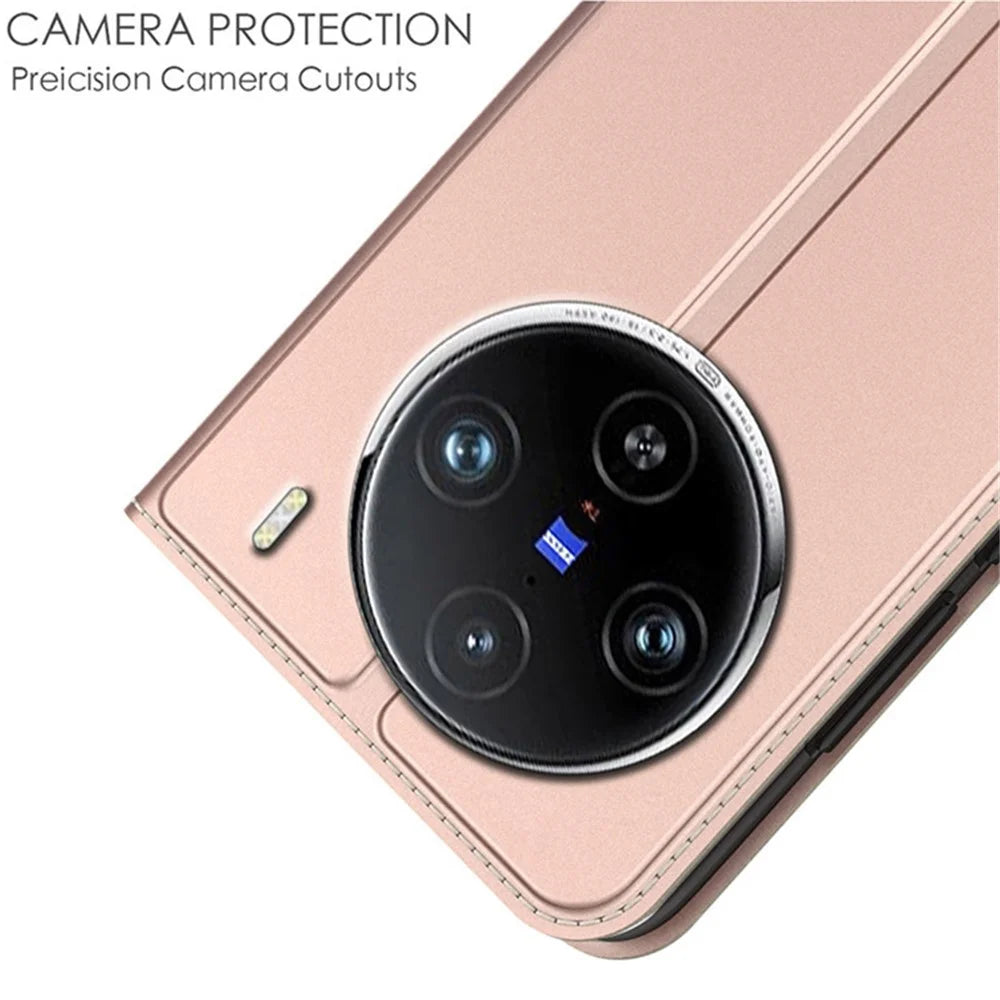 For vivo X100s 5G Case Protective PU Leather Flip Phone Cover with Card Slots - Rose Gold - 4