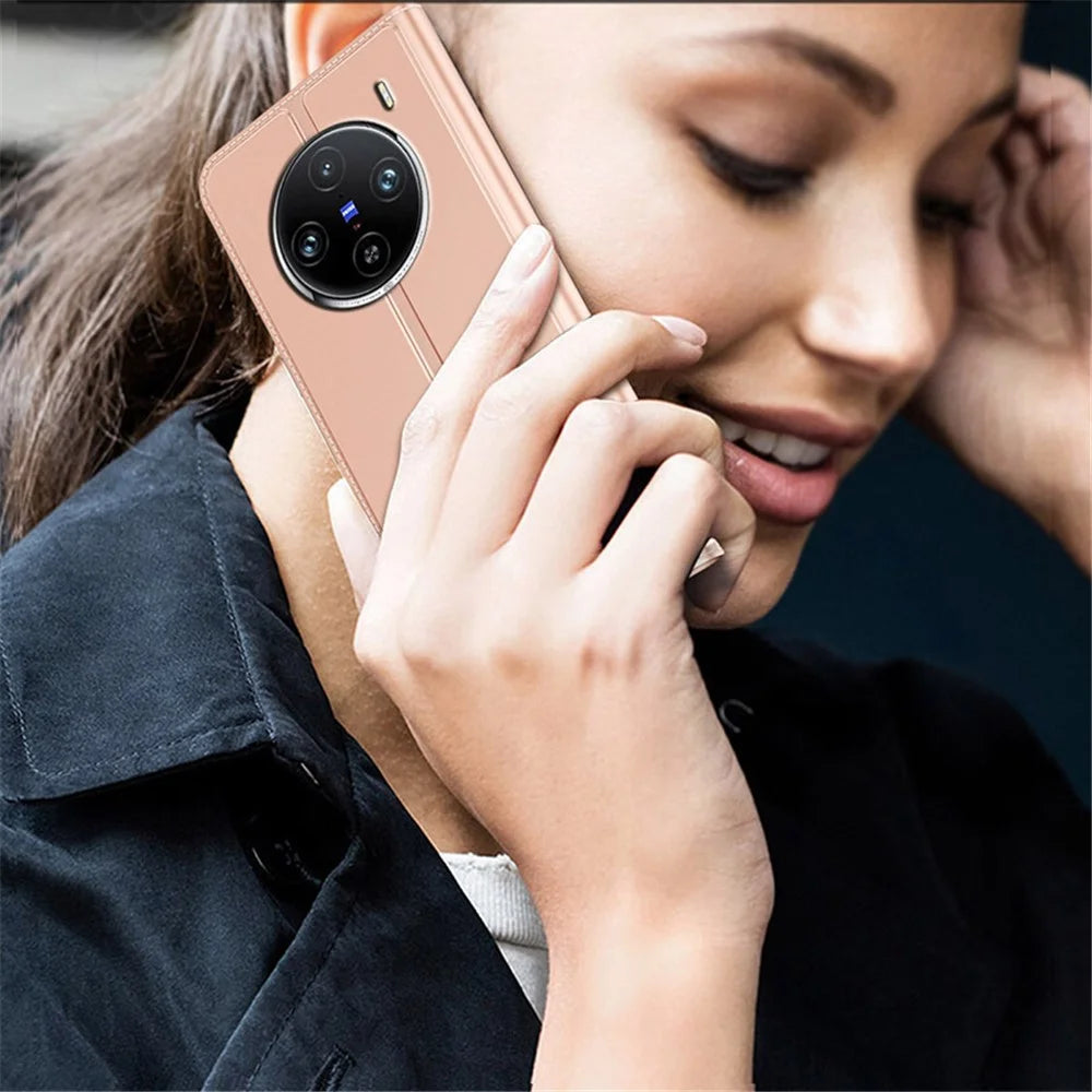 For vivo X100s 5G Case Protective PU Leather Flip Phone Cover with Card Slots - Rose Gold - 5