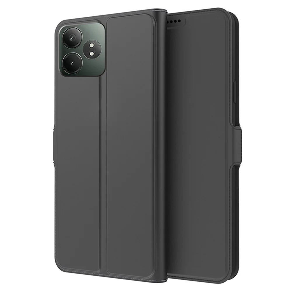 For Realme GT Neo6 SE 5G / GT Neo6 5G Protective Case Card Slots PU Leather Flip Phone Cover - Black - 1