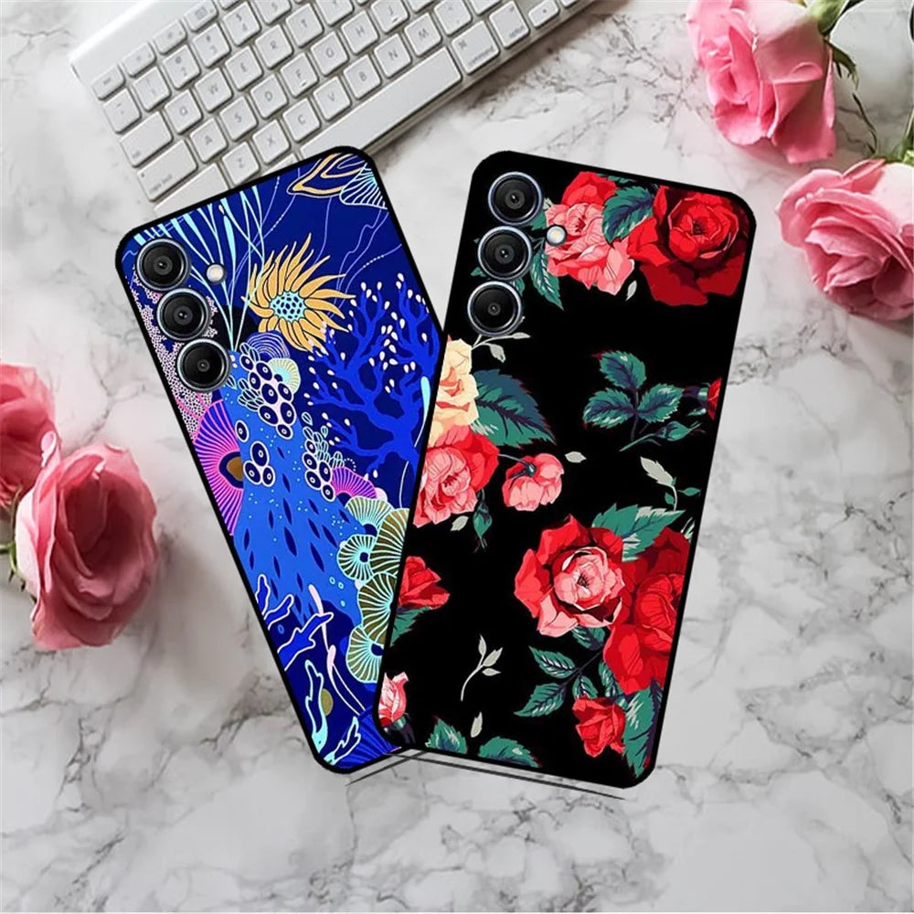 For Samsung Galaxy F15 5G / M15 5G Case Trendy Design TPU Phone Cover - Blue Flower - 3