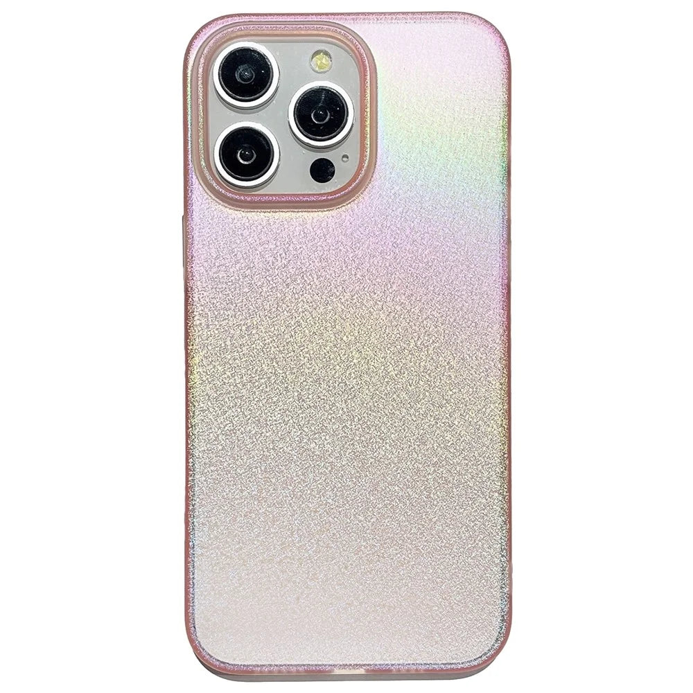 For iPhone 15 Pro Case Shiny Pearlescent Texture Soft TPU Phone Cover - Pink - 1