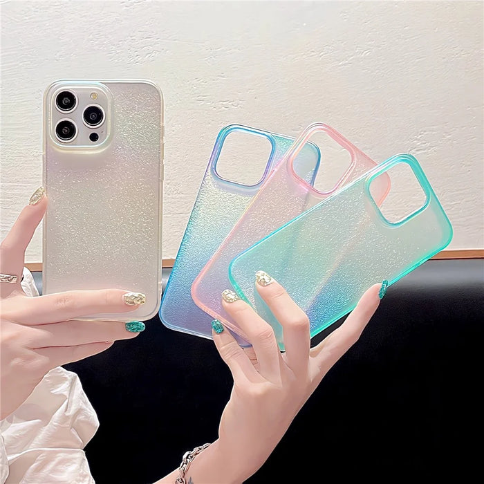 For iPhone 15 Pro Case Shiny Pearlescent Texture Soft TPU Phone Cover - Pink - 4