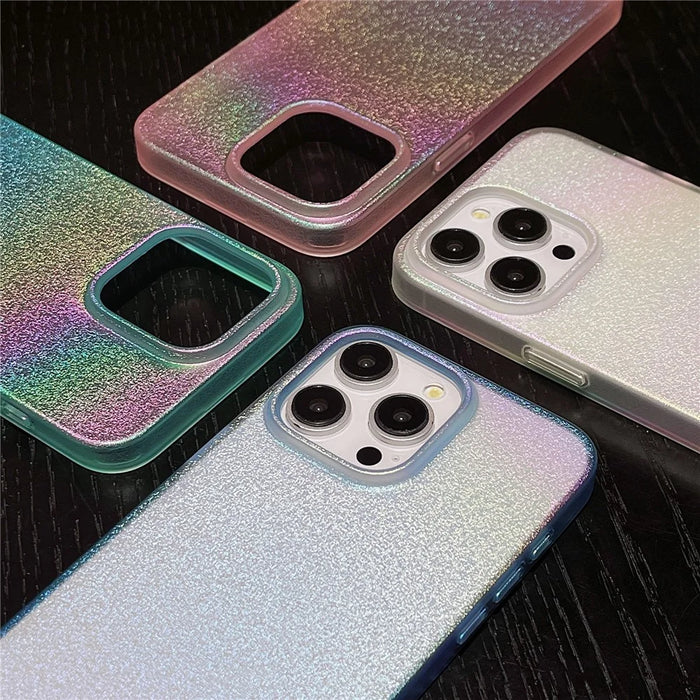 For iPhone 15 Pro Case Shiny Pearlescent Texture Soft TPU Phone Cover - Pink - 7