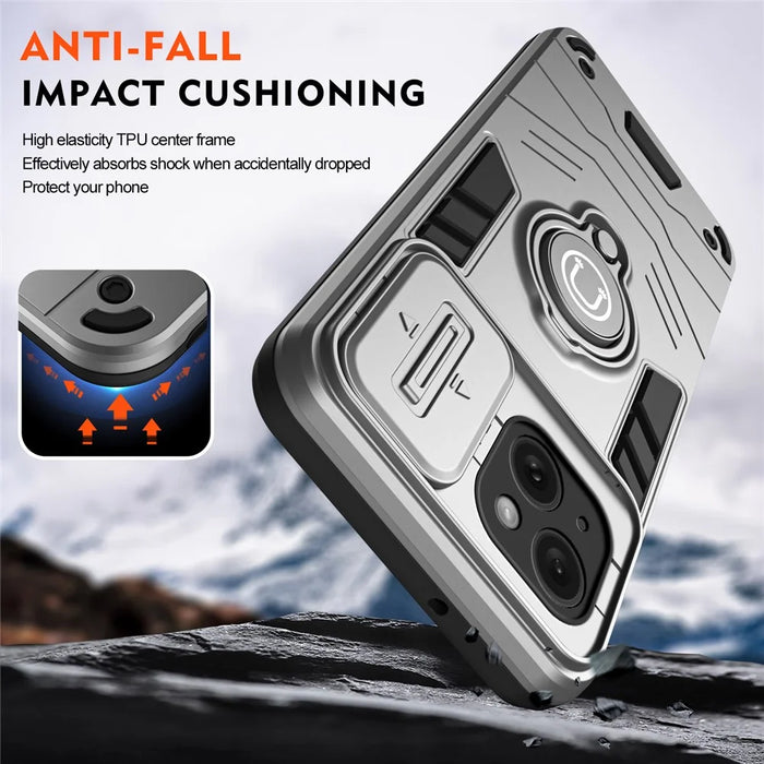 For iPhone 15 Plus Case Lens Protection PC+TPU Phone Cover with Kickstand - Grey - 4