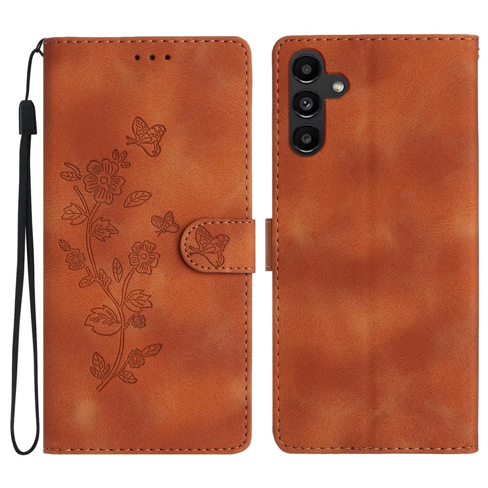 For Samsung Galaxy A55 5G Cell Phone Case Magnetic Clasp PU Leather Stand Wallet Cover - Brown - 1
