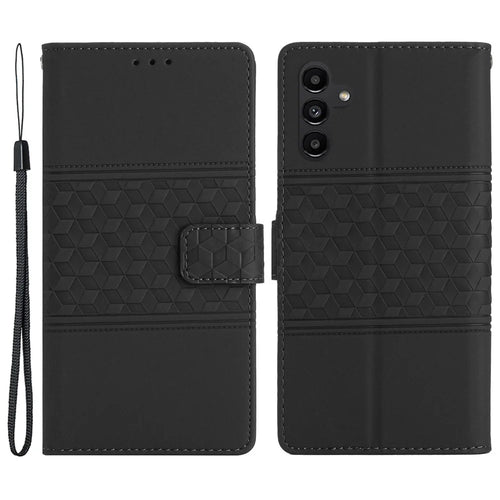 For Samsung Galaxy A35 5G Phone Case Imprinted Rhombus Wallet Stand Leather Cover - Black - 1