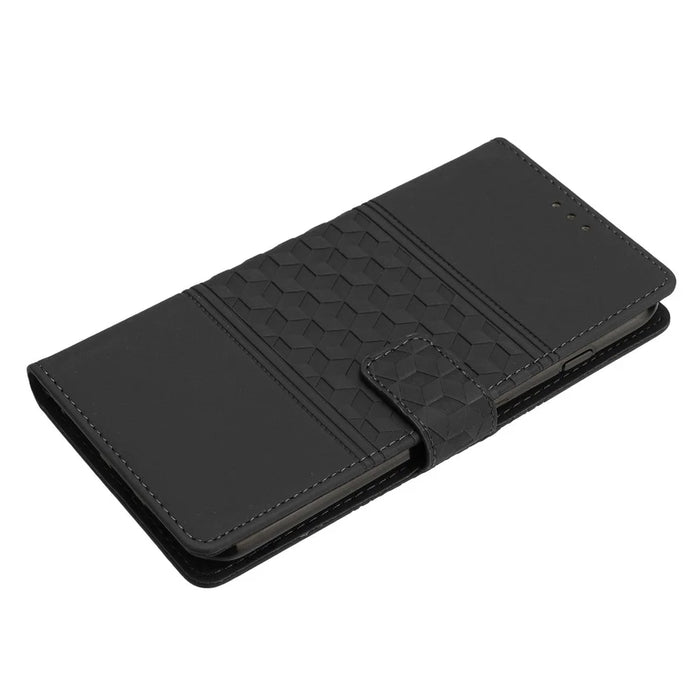 For Samsung Galaxy A35 5G Phone Case Imprinted Rhombus Wallet Stand Leather Cover - Black - 4