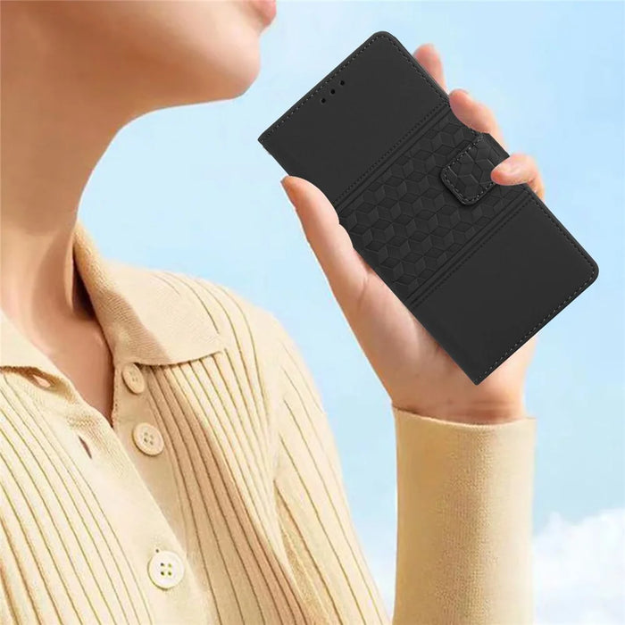 For Samsung Galaxy A35 5G Phone Case Imprinted Rhombus Wallet Stand Leather Cover - Black - 6