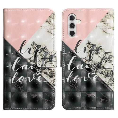 For Samsung Galaxy A55 5G Cell Phone Case 3D Pattern Printing Leather Wallet Cover - Tri-Color Marble - 1