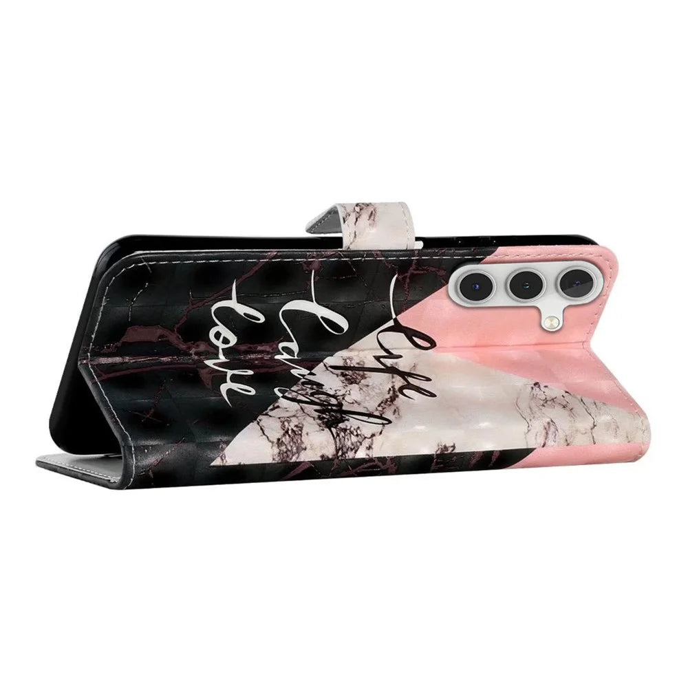 For Samsung Galaxy A55 5G Cell Phone Case 3D Pattern Printing Leather Wallet Cover - Tri-Color Marble - 4
