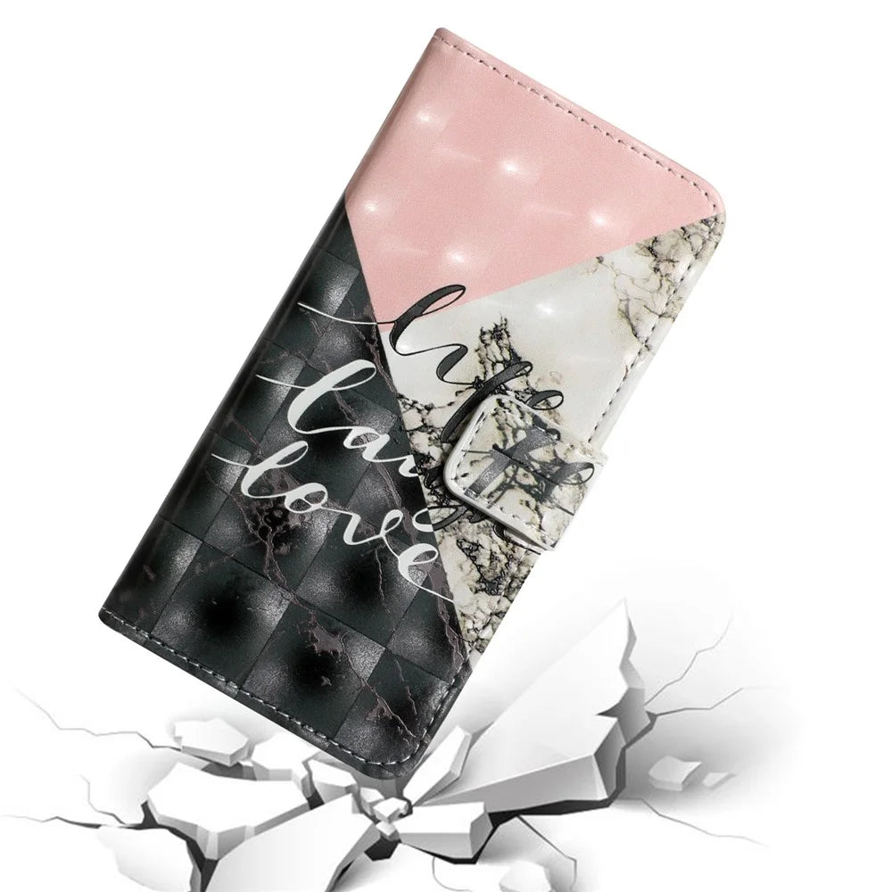 For Samsung Galaxy A55 5G Cell Phone Case 3D Pattern Printing Leather Wallet Cover - Tri-Color Marble - 5