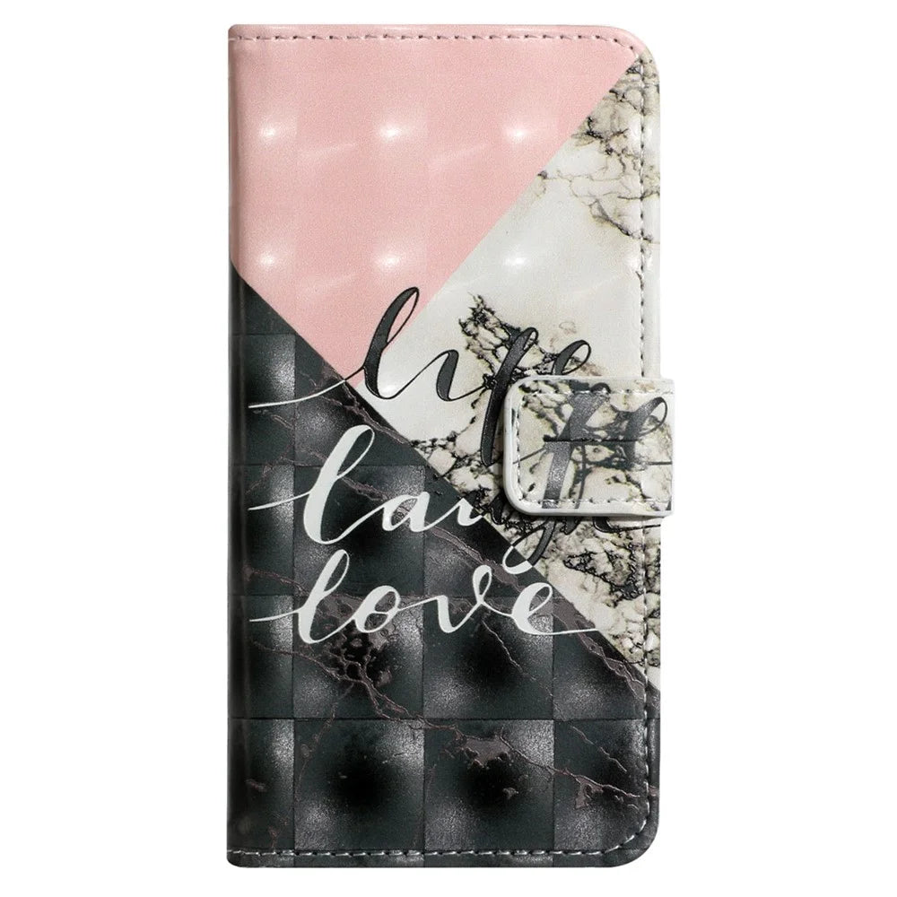 For Samsung Galaxy A55 5G Cell Phone Case 3D Pattern Printing Leather Wallet Cover - Tri-Color Marble - 6