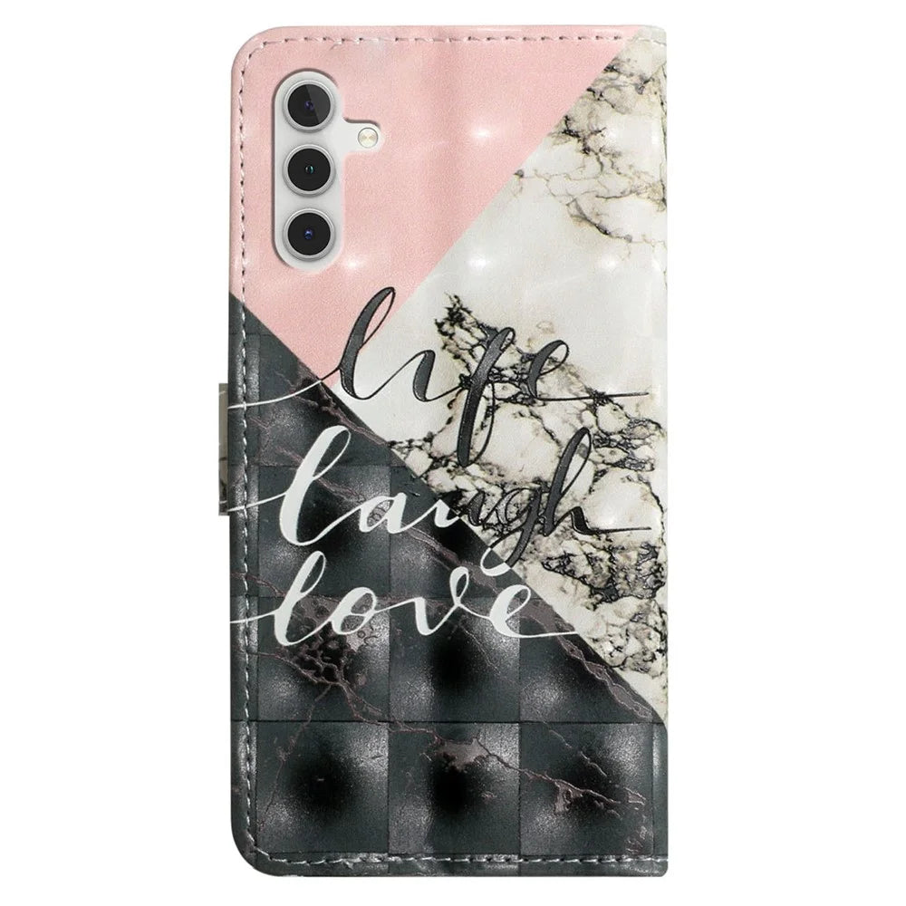 For Samsung Galaxy A55 5G Cell Phone Case 3D Pattern Printing Leather Wallet Cover - Tri-Color Marble - 7
